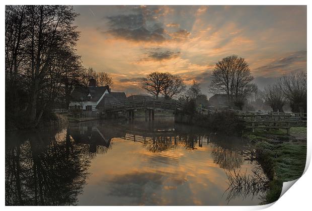  Sunrise at Bridge Cottage Flatford Print by Nick Rowland