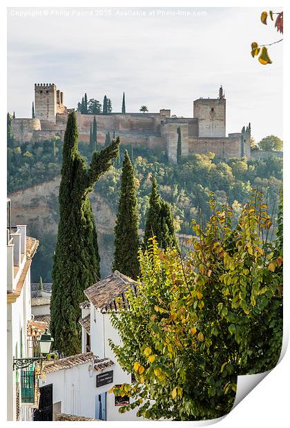  Looking at the Alhambra Palace from the Albaicin  Print by Philip Pound