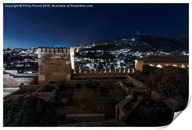  Alhambra Palace in Granada at Night Print by Philip Pound