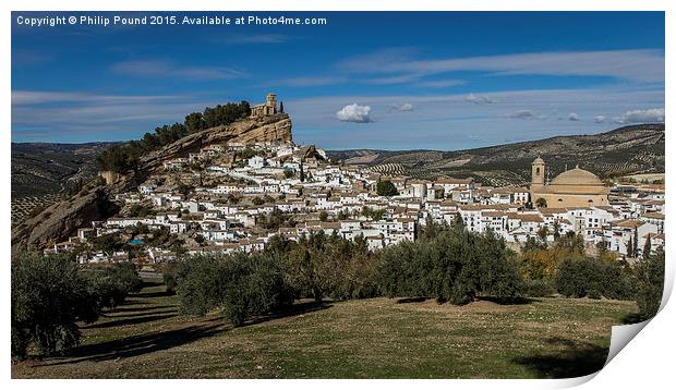  Two churches at mountain village in Spain Print by Philip Pound