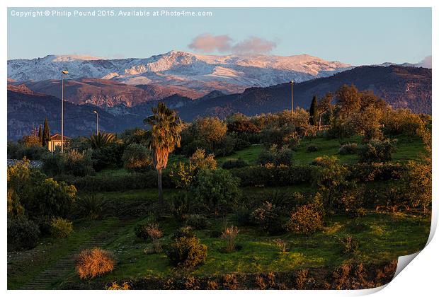  Snow on the Sierra Nevada in Granada in autumn Print by Philip Pound