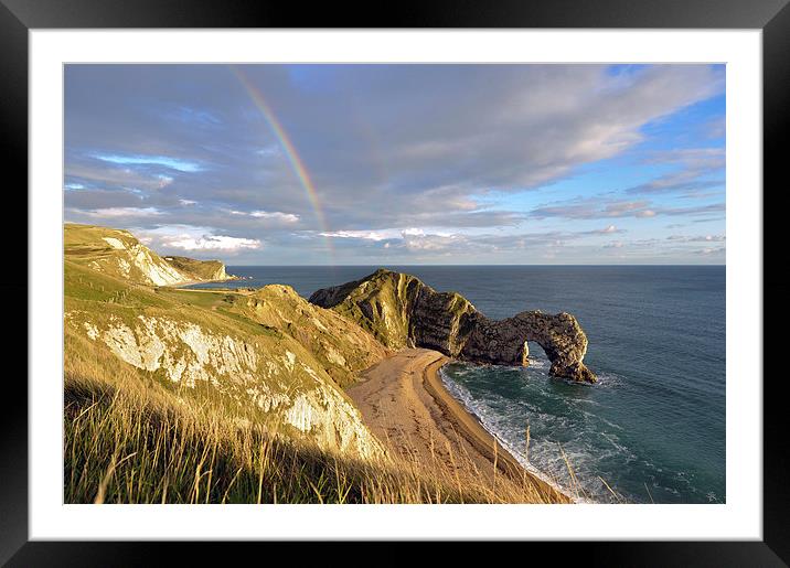  Durdle Door under a rainbow  Framed Mounted Print by Shaun Jacobs