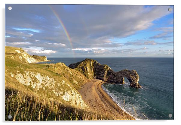  Durdle Door under a rainbow  Acrylic by Shaun Jacobs