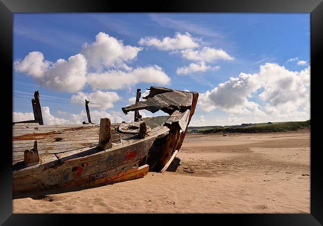  Wrecked ship in the sand  Framed Print by Shaun Jacobs