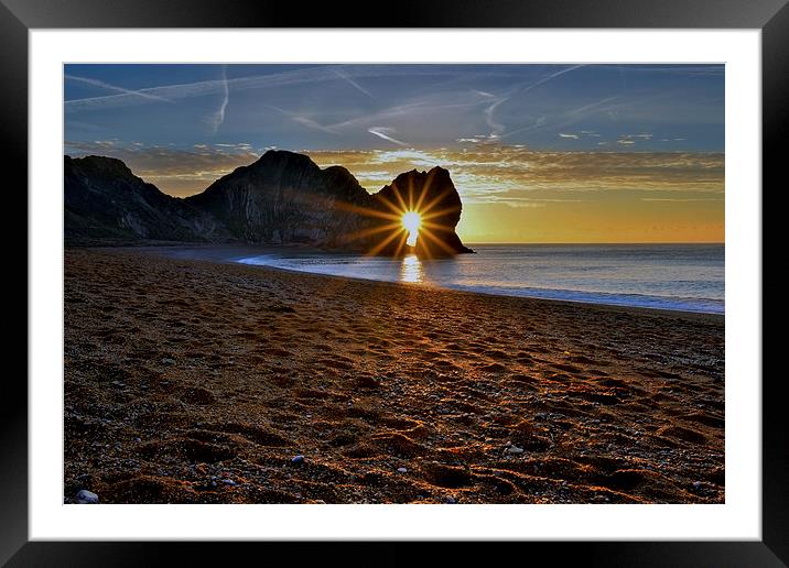 Sunrise through Durdle Door on a winter morning  Framed Mounted Print by Shaun Jacobs