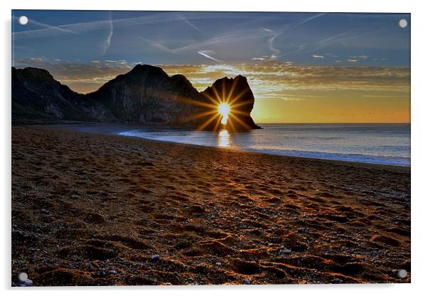 Sunrise through Durdle Door on a winter morning  Acrylic by Shaun Jacobs