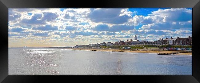 Southwold, beach, beach huts and town  Framed Print by Sue Bottomley
