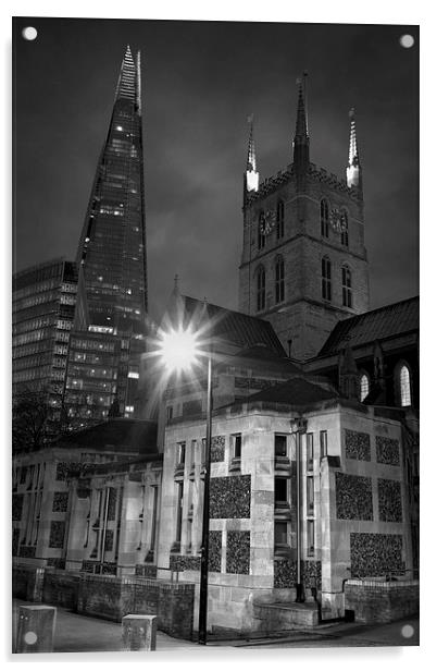 The Shard & Southwark Cathedral at Night  Acrylic by Darren Galpin