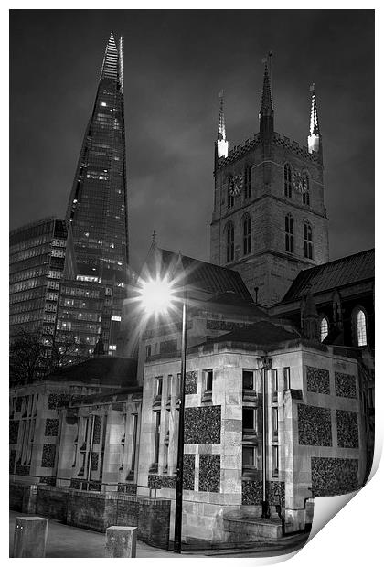 The Shard & Southwark Cathedral at Night  Print by Darren Galpin