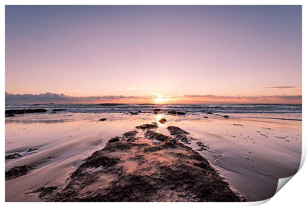  Sun setting on the Beach Print by Nick Rowland