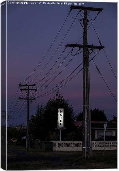 Motel neon sign, twilight, New Zealand Canvas Print by Phil Crean