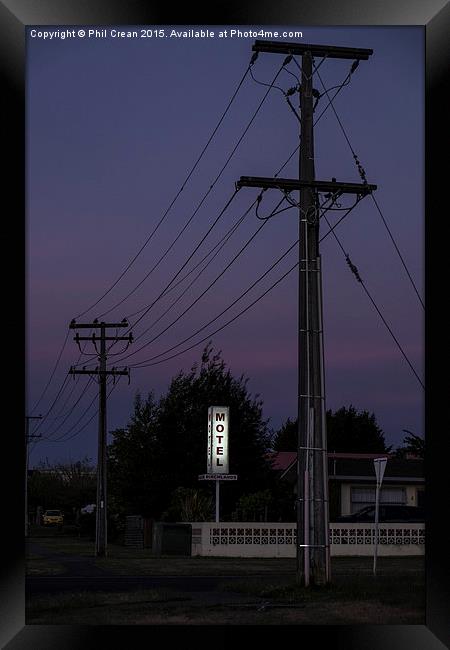 Motel neon sign, twilight, New Zealand Framed Print by Phil Crean
