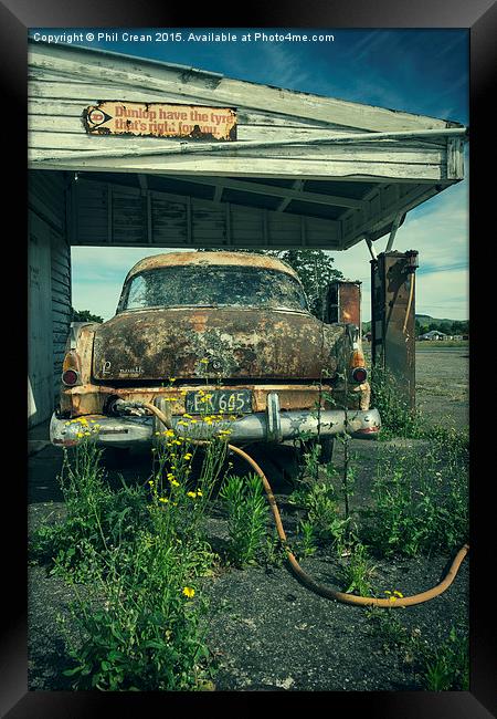  Fuelling up! Abandoned petrol station, New Zealan Framed Print by Phil Crean
