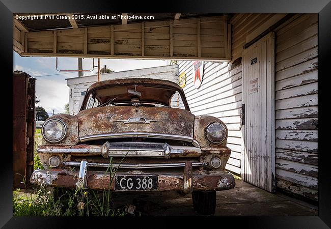 Abandoned car, New Zealand Framed Print by Phil Crean