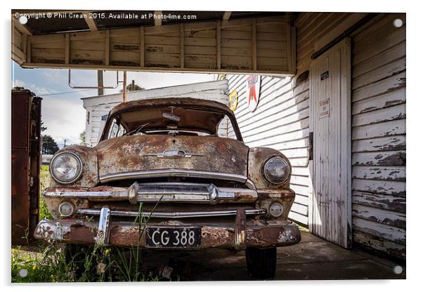 Abandoned car, New Zealand Acrylic by Phil Crean