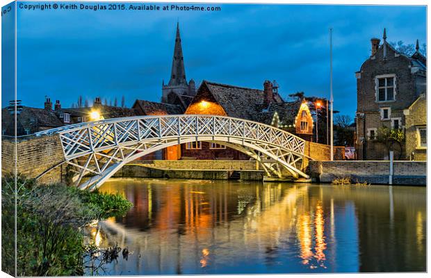 Twilight over the Chinese Bridge, Godmanchester Canvas Print by Keith Douglas