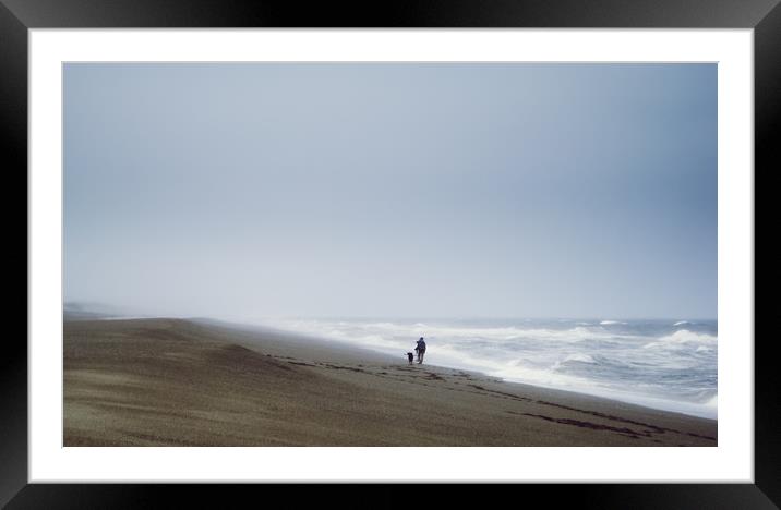 Beach, Woman, Dog, waves Framed Mounted Print by Brent Olson