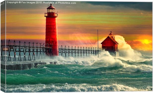  lighthouse waves at sea Canvas Print by Derrick Fox Lomax