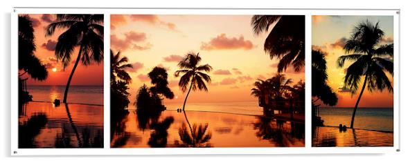  Tropical Sunset. Triptych Acrylic by Jenny Rainbow