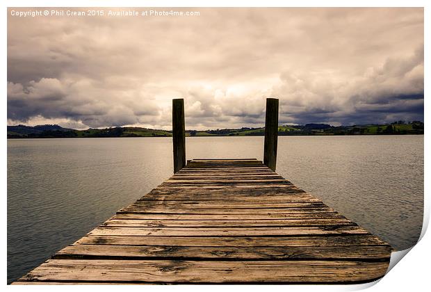  Waterfront jetty, New Zealand Print by Phil Crean