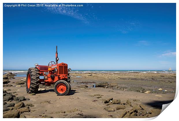  Red tractor, on beach at Cape Kidnappers, New Zea Print by Phil Crean
