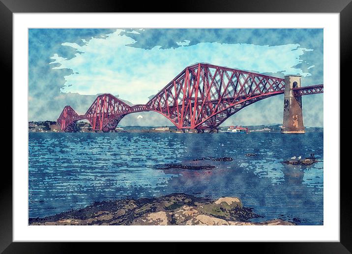  Forth Bridge Watercolor And Sketch Print Framed Mounted Print by Tanya Hall