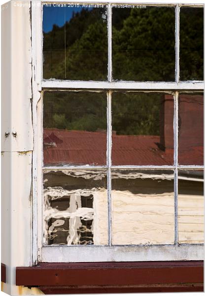  Distorted reflection in old glass, New Zealand Canvas Print by Phil Crean