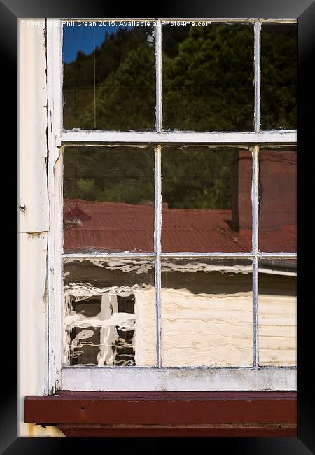  Distorted reflection in old glass, New Zealand Framed Print by Phil Crean