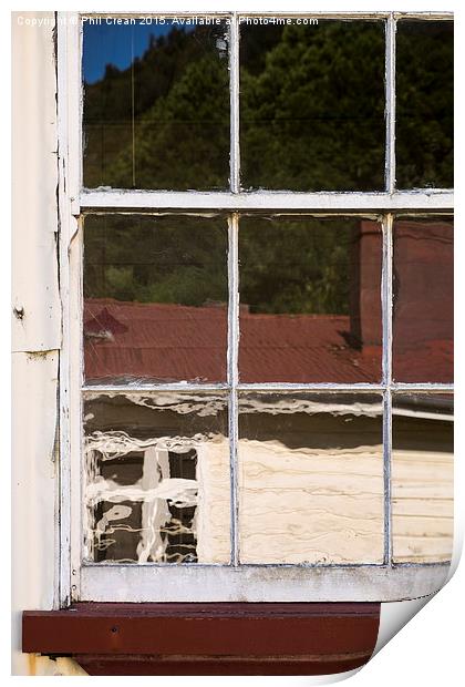  Distorted reflection in old glass, New Zealand Print by Phil Crean
