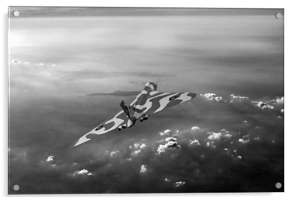 Vulcan over the Channel XH558 black and white vers Acrylic by Gary Eason