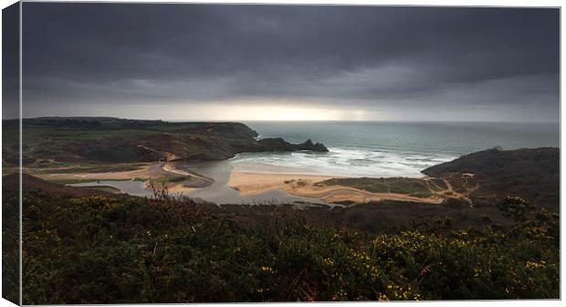 Storm over Three Cliffs Bay Gower Canvas Print by Leighton Collins
