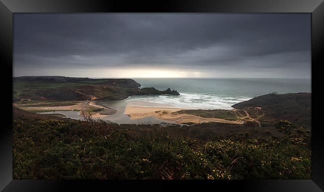  Storm over Three Cliffs Bay Gower Framed Print by Leighton Collins