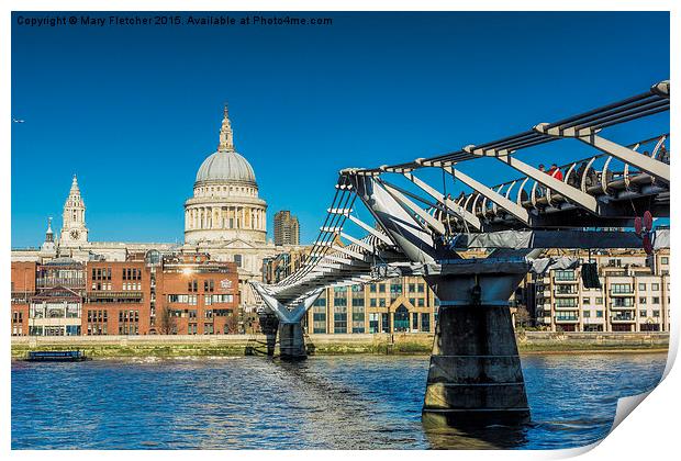  St Paul's Cathedral and the Millennium Bridge Print by Mary Fletcher