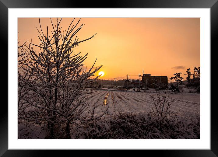 Sunrise with Snowing Framed Mounted Print by Ambir Tolang