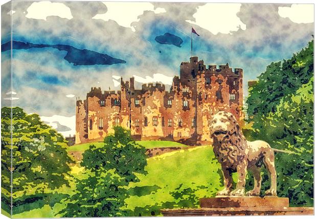 Alnwick Castle Sketch And Watercolor Print Canvas Print by Tanya Hall