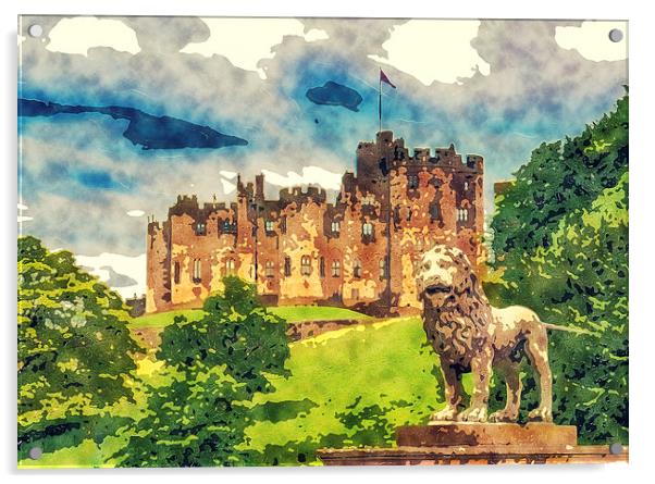 Alnwick Castle Sketch And Watercolor Print Acrylic by Tanya Hall