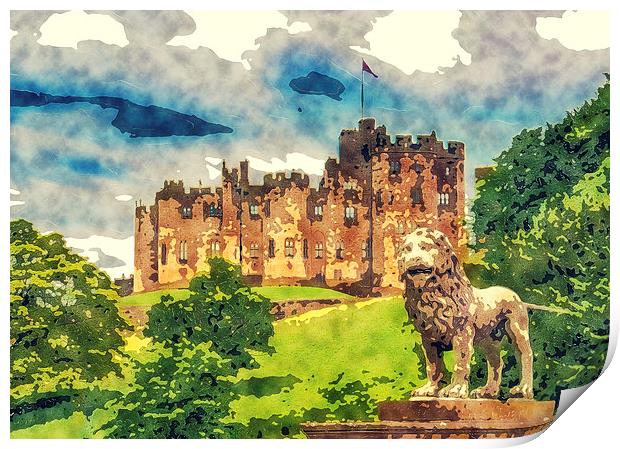Alnwick Castle Sketch And Watercolor Print Print by Tanya Hall