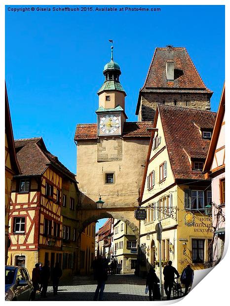  In the Historic Centre of Rothenburg Print by Gisela Scheffbuch