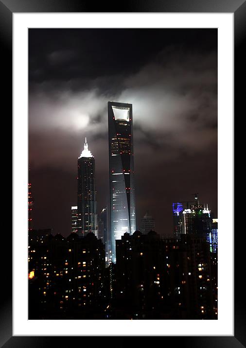 Shanghai in the clouds Framed Mounted Print by Jim Leach