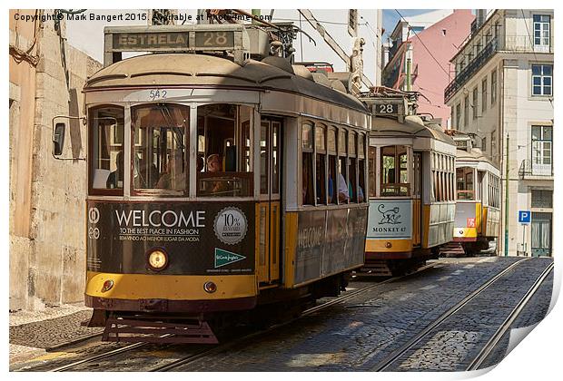 Lisbon trams Print by Mark Bangert