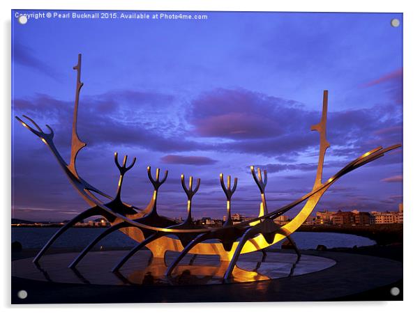 Reykjavik Solfar Sculpture (Sun Voyager) Acrylic by Pearl Bucknall