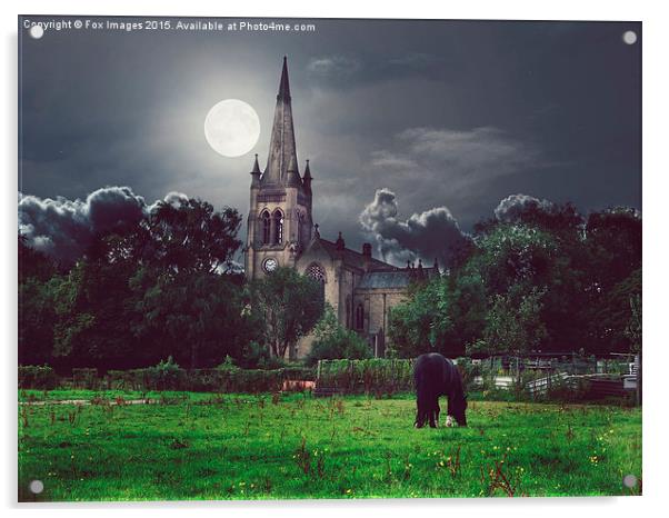 moonlight and church horse Acrylic by Derrick Fox Lomax