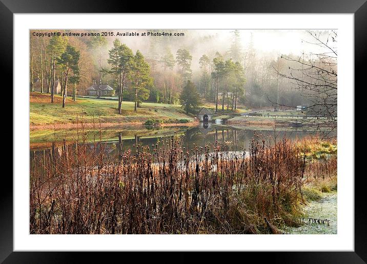  Misty winter morning. Cragside House & Manor,Nort Framed Mounted Print by andrew pearson