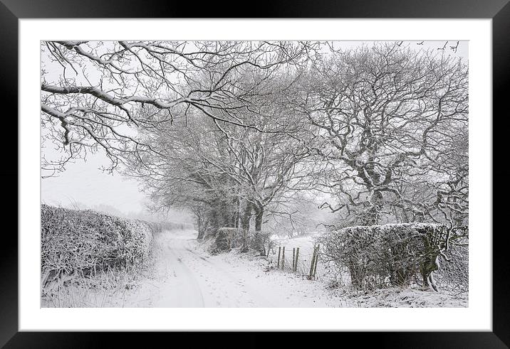  English country lane in the snow Framed Mounted Print by Andrew Kearton
