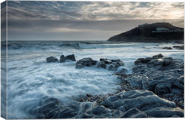  Blue hour at Bracelet Bay Canvas Print by Leighton Collins