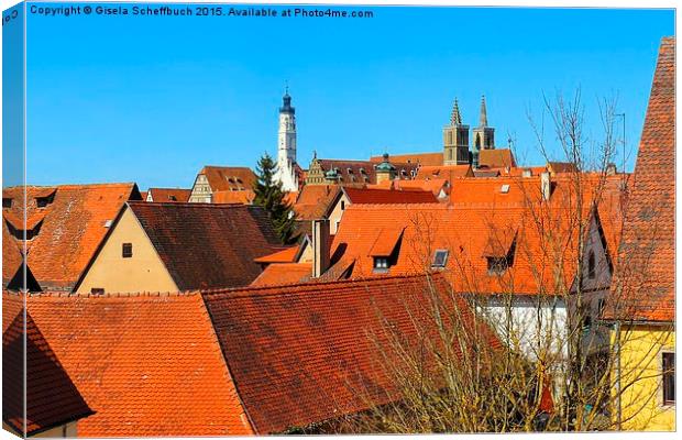  Above the Roofs of Rothenburg Canvas Print by Gisela Scheffbuch