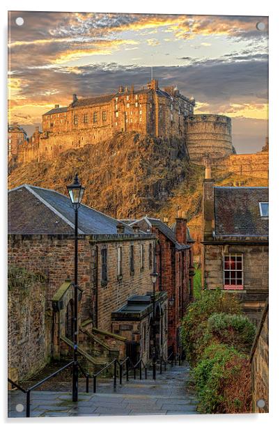 Edinburgh Sunset from the Vennel Acrylic by Miles Gray