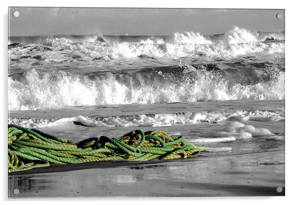 Rope on Balmedie Beach Aberdeenshire Scotland Acrylic by Allan Hendry