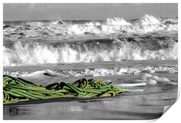 Rope on Balmedie Beach Aberdeenshire Scotland Print by Allan Hendry