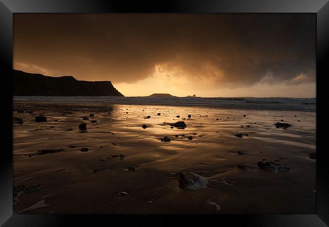  Storm clouds at Worms Head  Framed Print by Leighton Collins